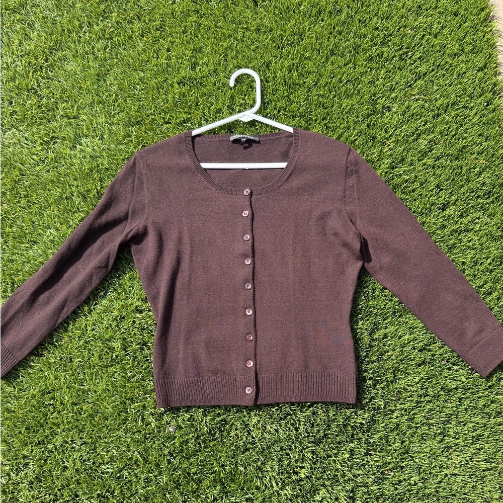 STRENESSE Button-Front Brown Cashmere Fitted Cardigan sz 6  - Pristine!